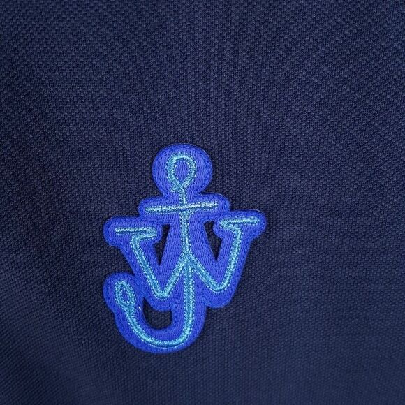 JW ANDERSON Mens Shirt Large Navy Polo Embroidered Anchor Patch Logo $250 - Picture 2 of 9